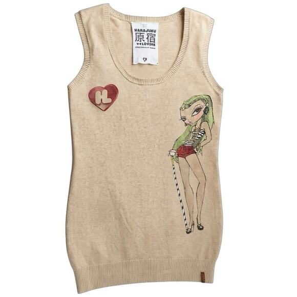 Y2k Harajuku Lovers Gwen Stefani Illustration Jumper Vest - Picture 1 of 10